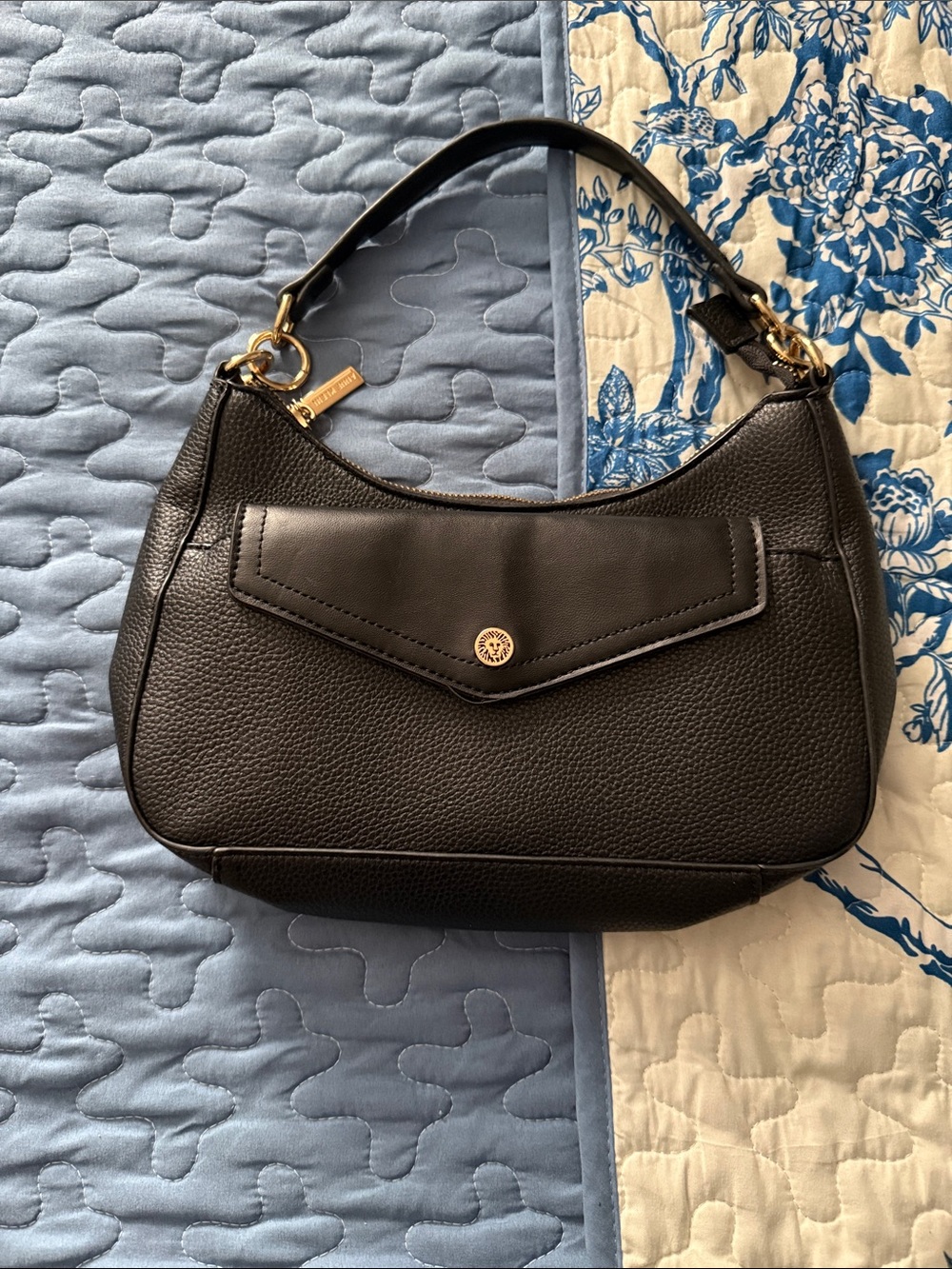 Anne Klein Black Shoulder Bag with Gold Accent